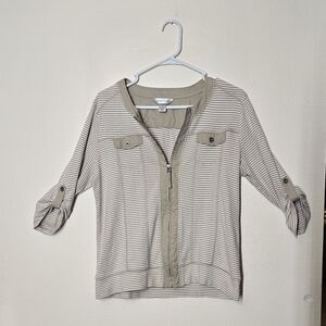 Christopher & Banks Beige Striped Short Sleeve Tee
